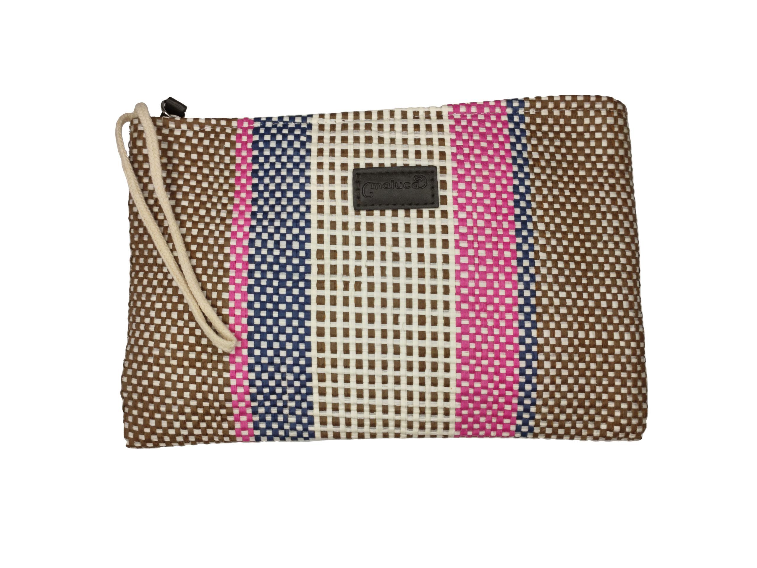 Bolso de mano trenzado a rayas rosa de Maluca frontal Bolso de mano trenzado a rayas rosa de Maluca frontal