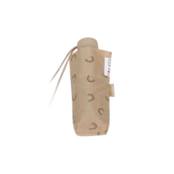 Paraguas plegable mini de mujer con arcoiris de Bisetti cerrado beige