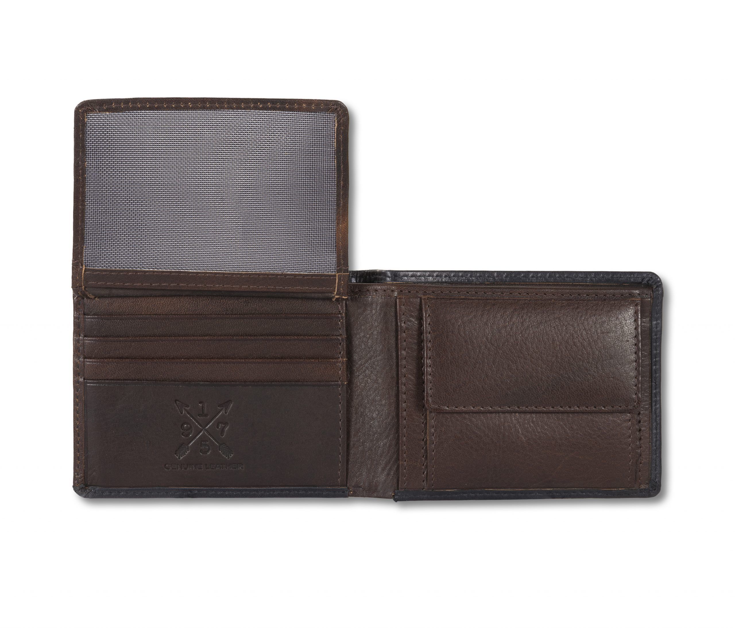 Cartera de hombre de piel bicolor estilo americano de Liberto interior marron detalle