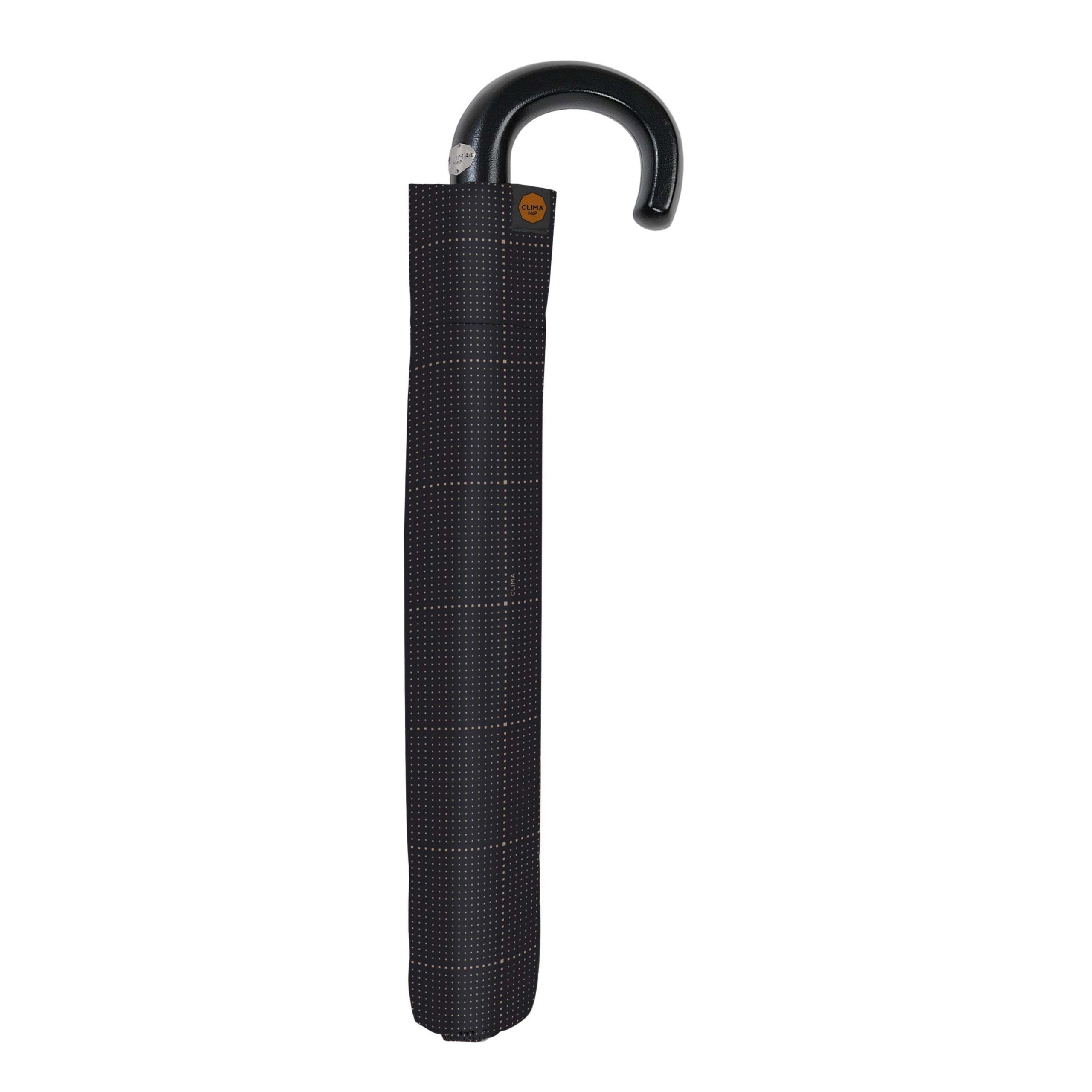 Paraguas plegable de hombre estampado negro de M&P cuadros cerrado