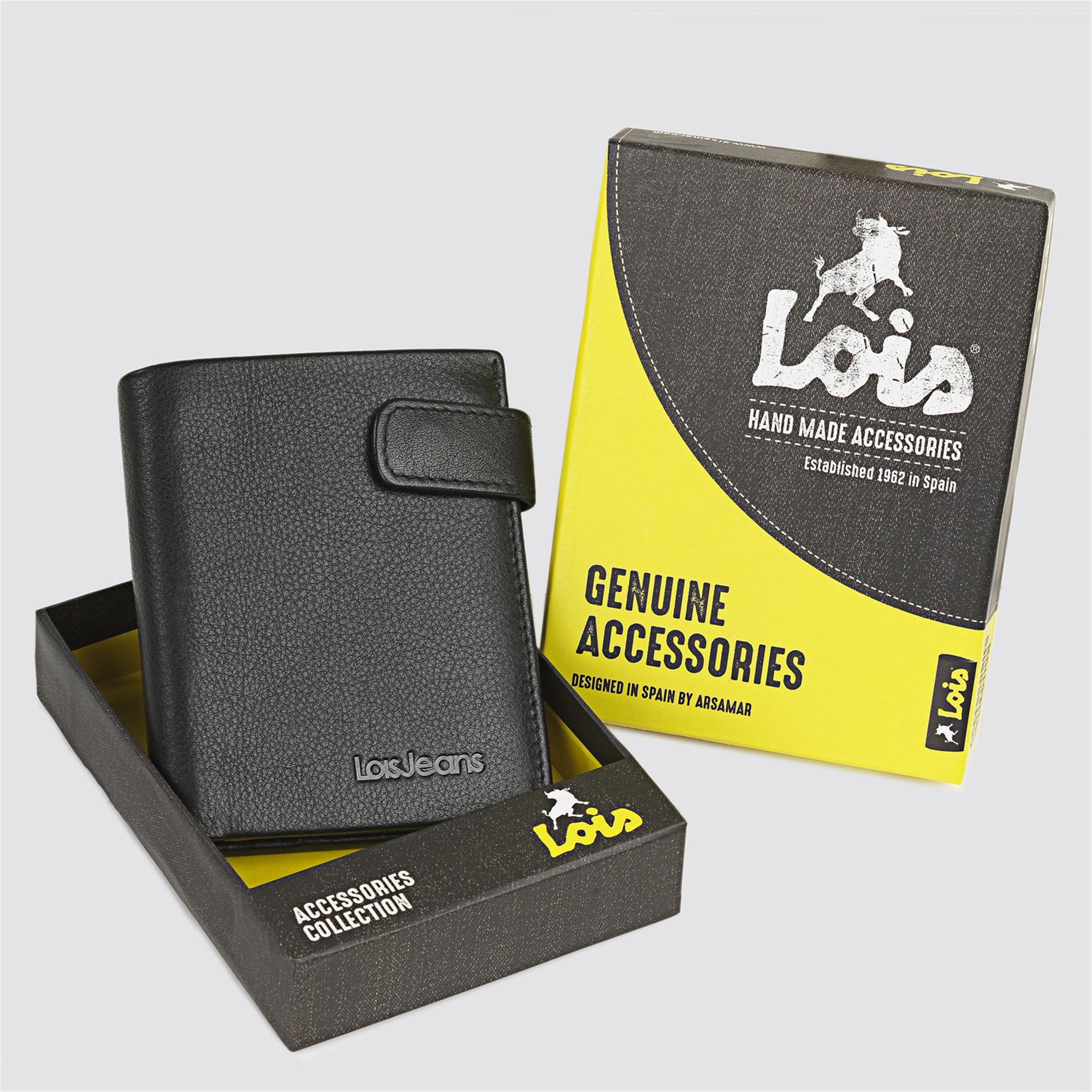 Cartera hombre con monedero de piel Lois en negro con caja