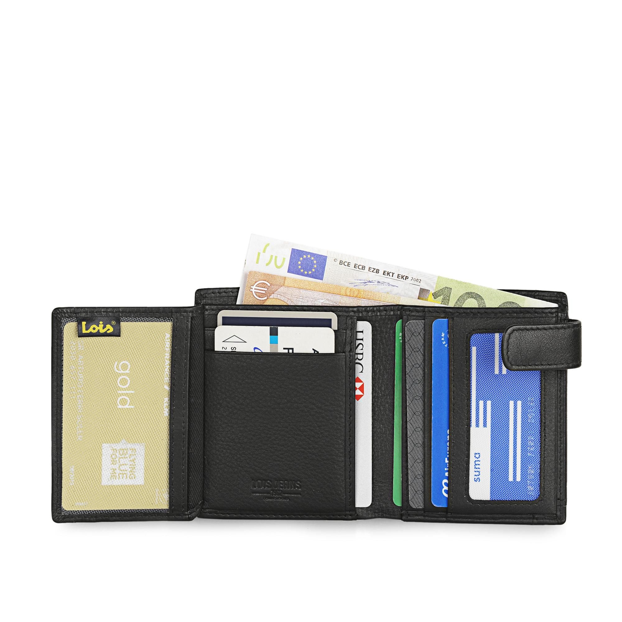 Cartera hombre con monedero de piel Lois en negro capacidad del desplegable