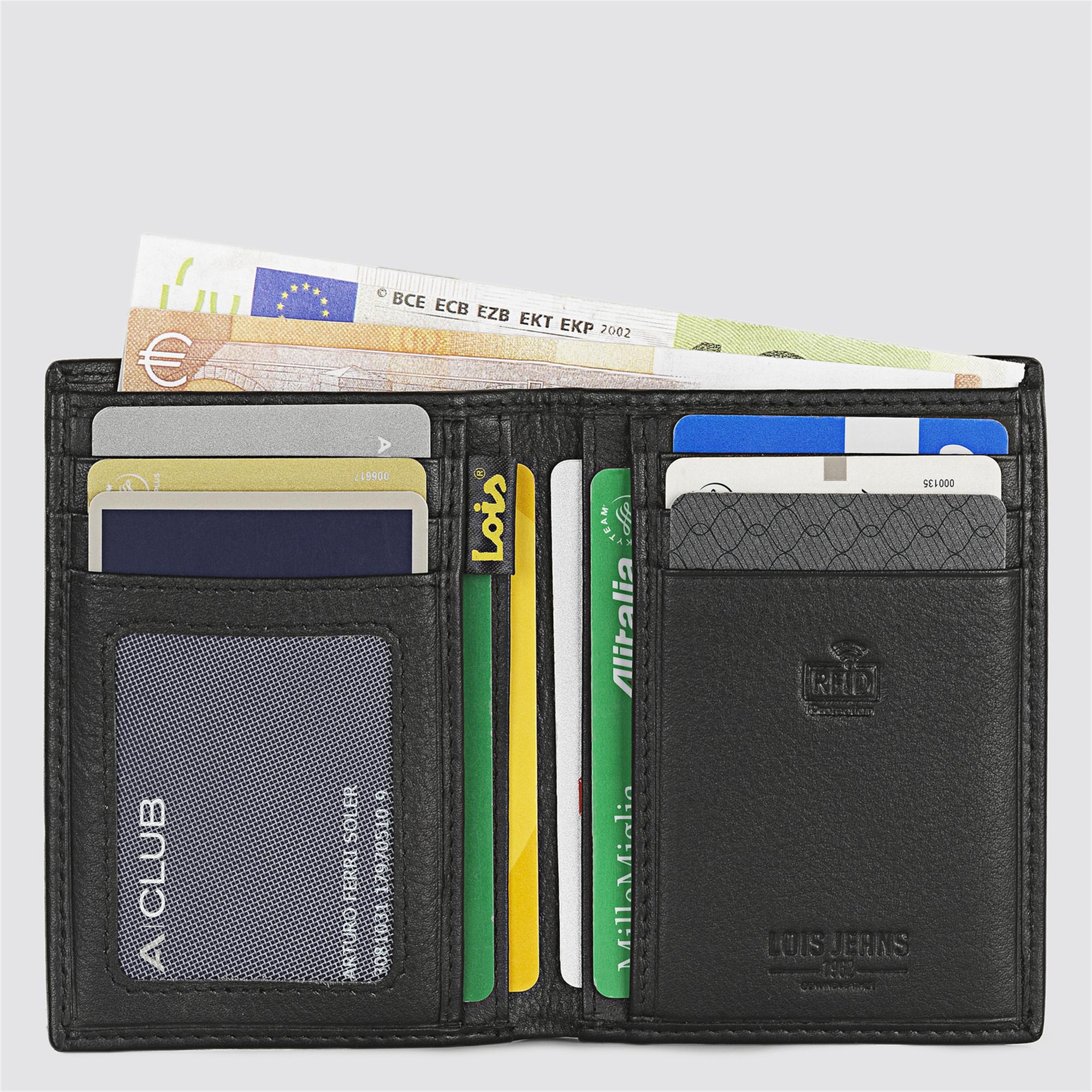 Cartera de hombre Lois negra con billetes y tarjetas