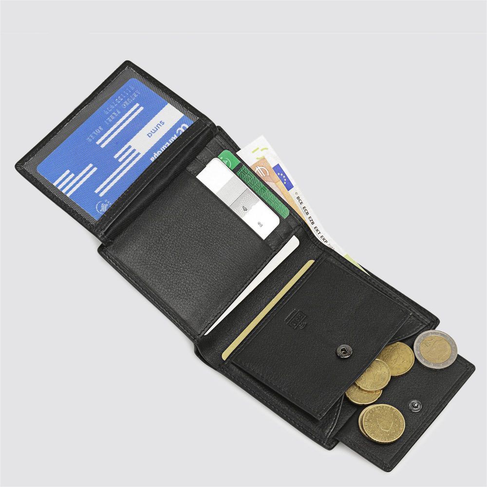 Cartera de hombre con monedero en negro desplegable capacidad