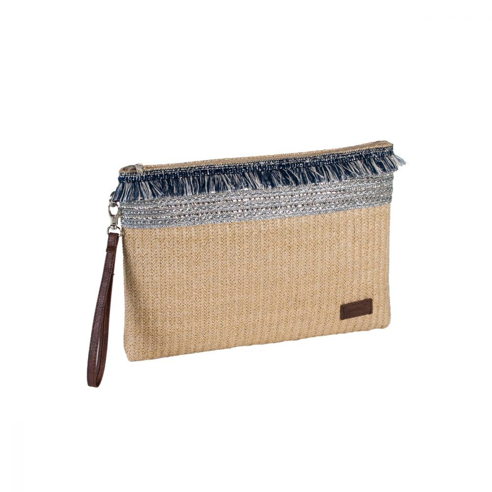 Bolso de rafia de mano con pasamanería Maluca color natural frontal