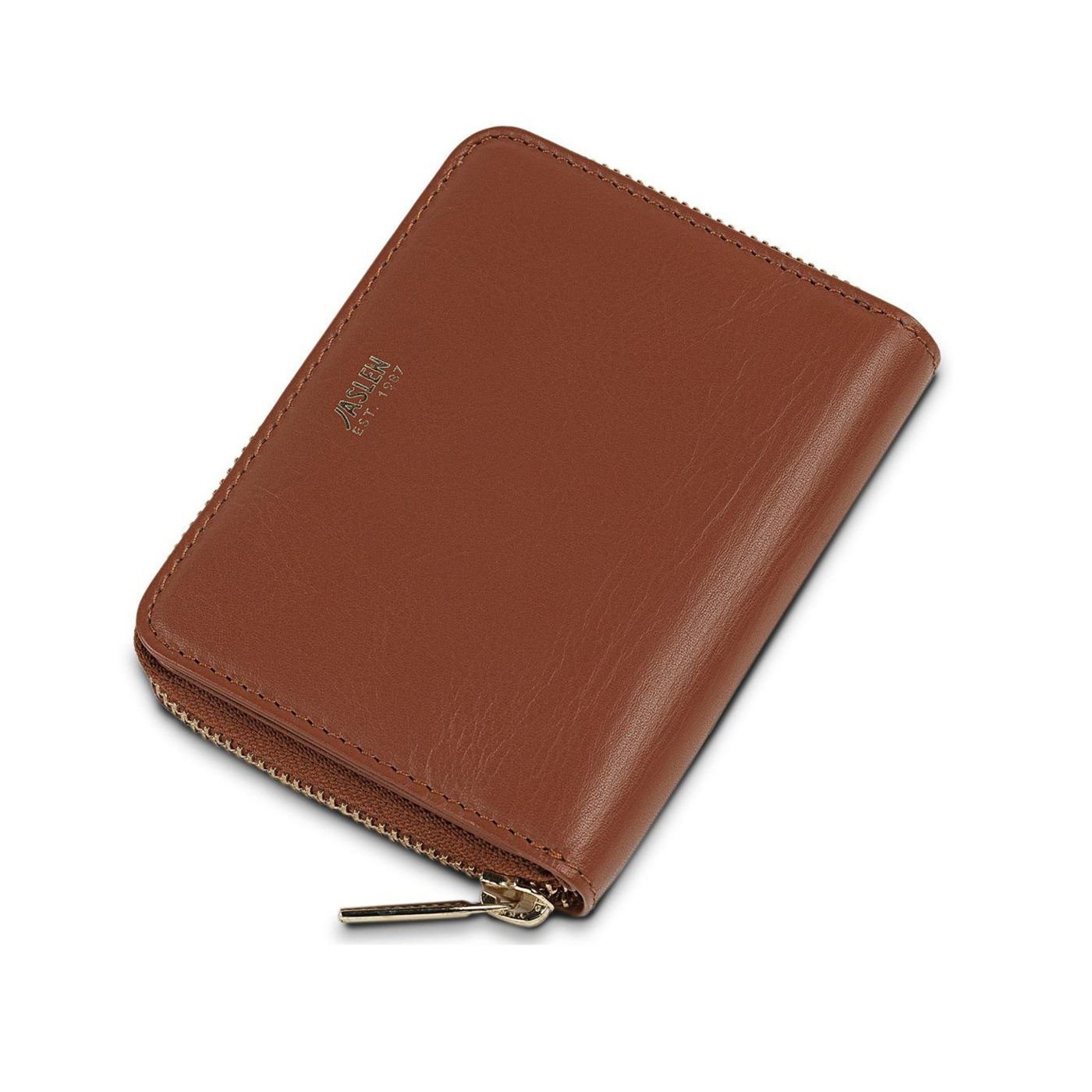 Cartera de piel mujer Jaslen marrón tumbada