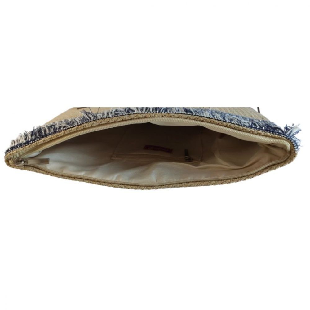 bolso de rafia de mano con pasamanería Maluca color natural interior