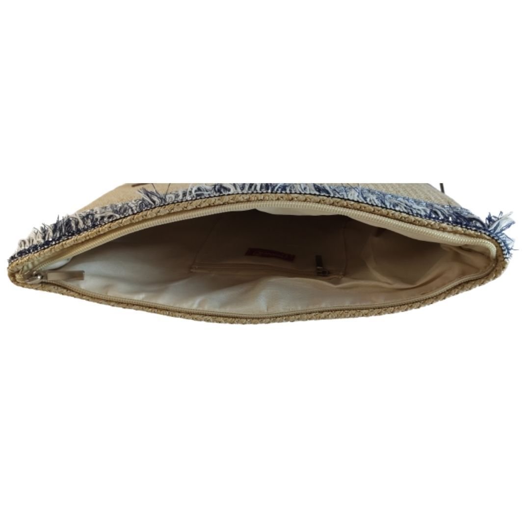 bolso de rafia de mano con pasamanería Maluca color natural interior bolso de rafia de mano con pasamanería Maluca color natural interior
