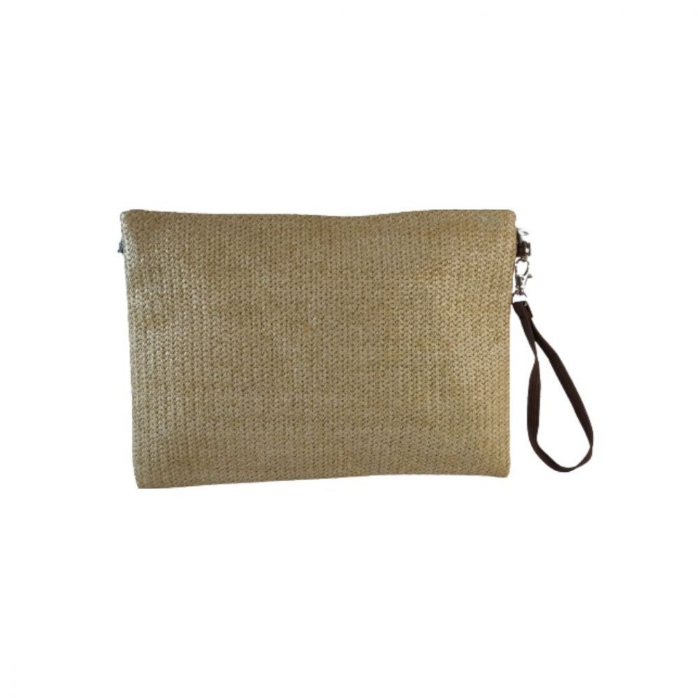 Bolso de rafia de mano con pasamanería Maluca color natural posterior