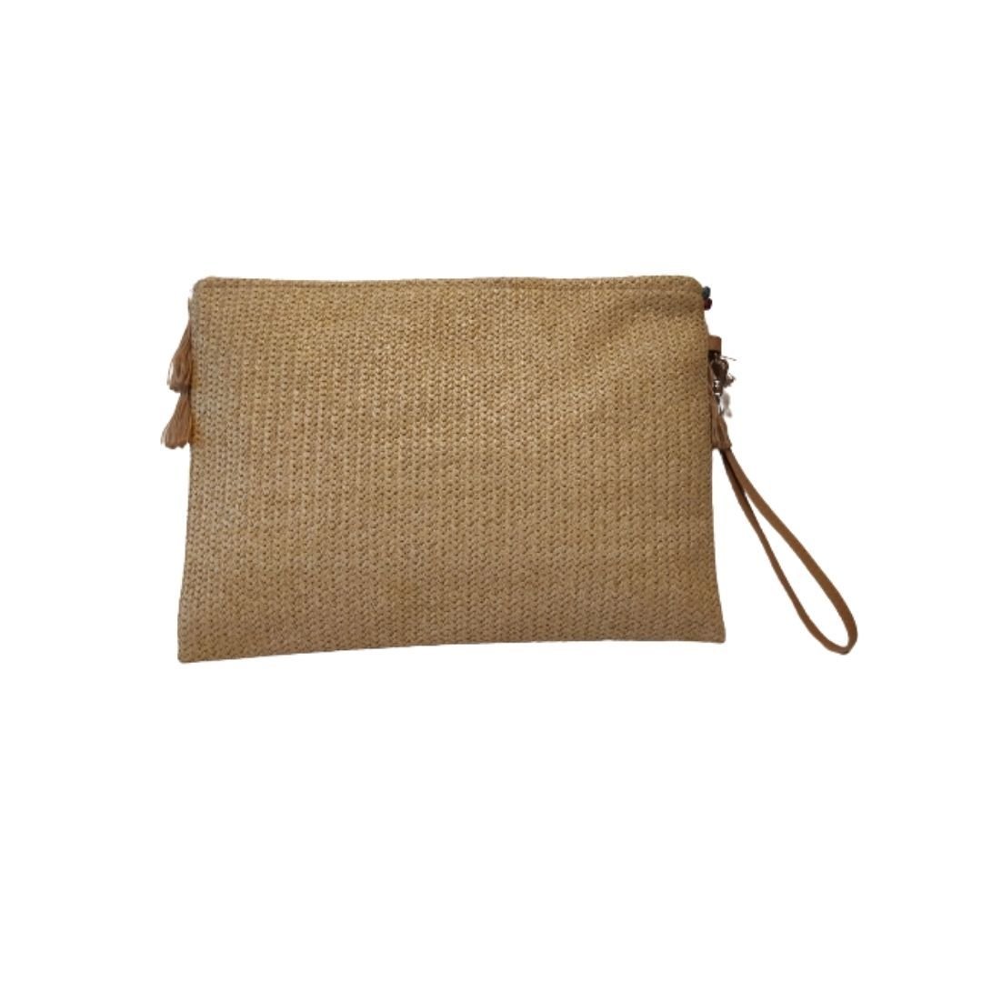 Bolso de rafia Maluca con flecos y abalorios parte posterior Bolso de rafia Maluca con flecos y abalorios parte posterior