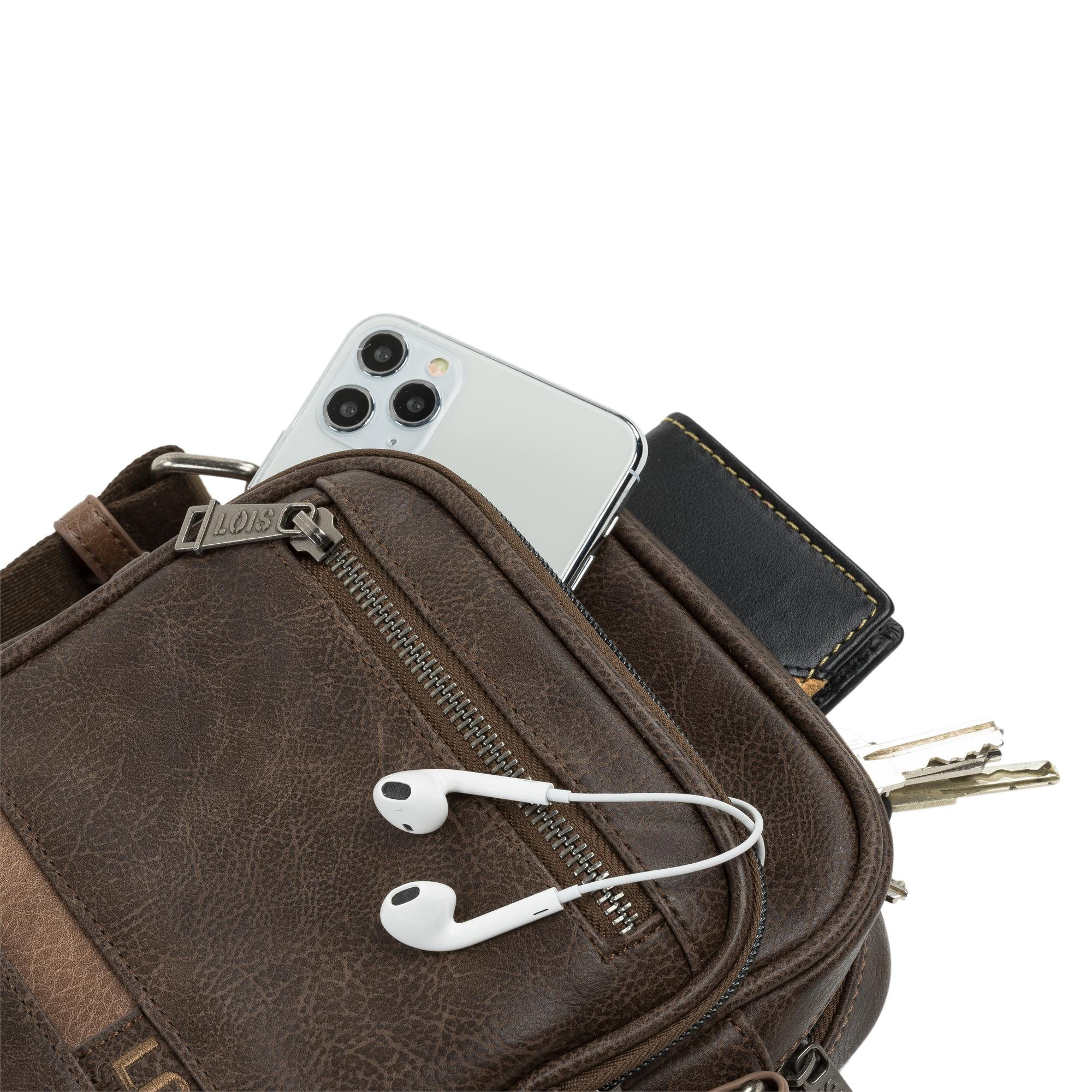 Bolso bandolera Lois marrón con bolsillos capacidad interior
