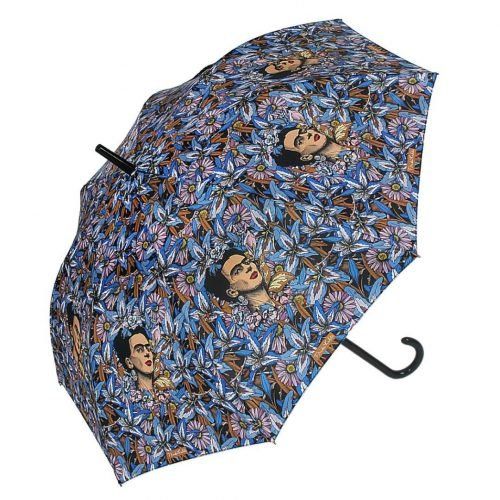 Paraguas largo Frida Kahlo flores azules automático de mujer