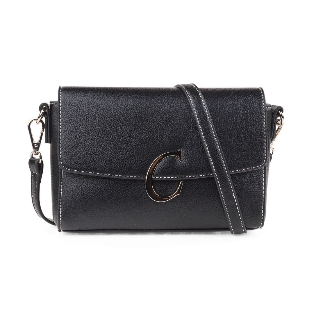 Bolso bandolera de mujer con solapa Cimarron negro frontal con bandolera de polipiel Bolso bandolera de mujer con solapa Cimarron negro frontal con bandolera de polipiel