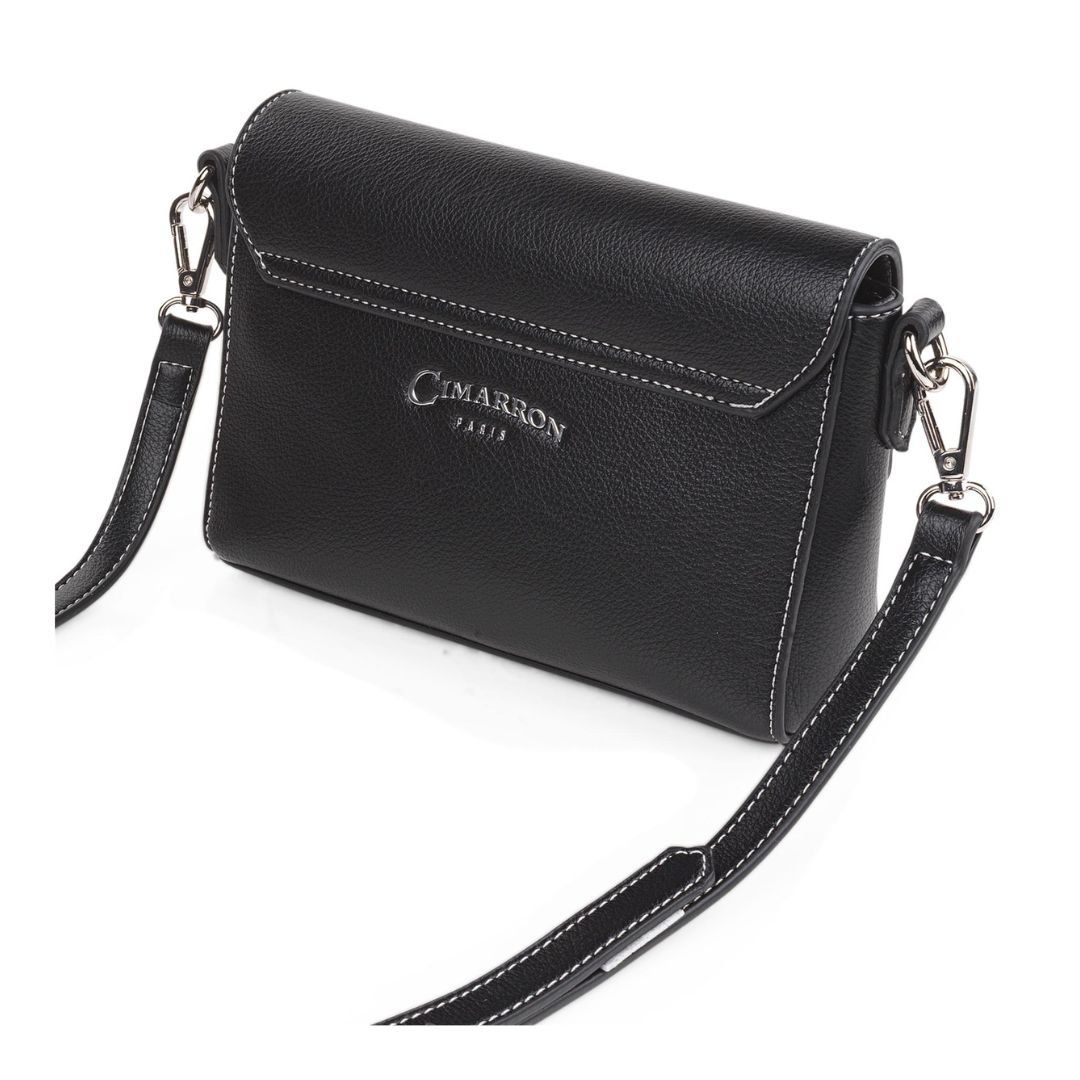 Bolso bandolera de mujer con solapa Cimarron negro trasera con bandolera Bolso bandolera de mujer con solapa Cimarron negro trasera con bandolera