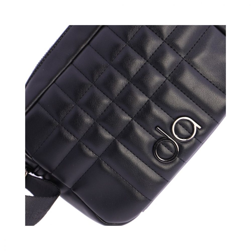 Bolso bandolera pequeño Don Algodon negro detalle del logo