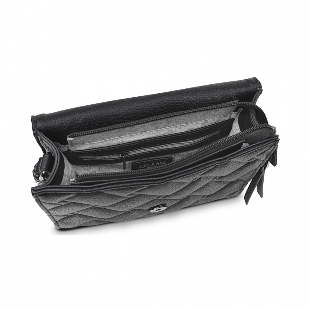 Bolso bandolera con solapa acolchado efecto trenzado Lois negro bolsillos interiores