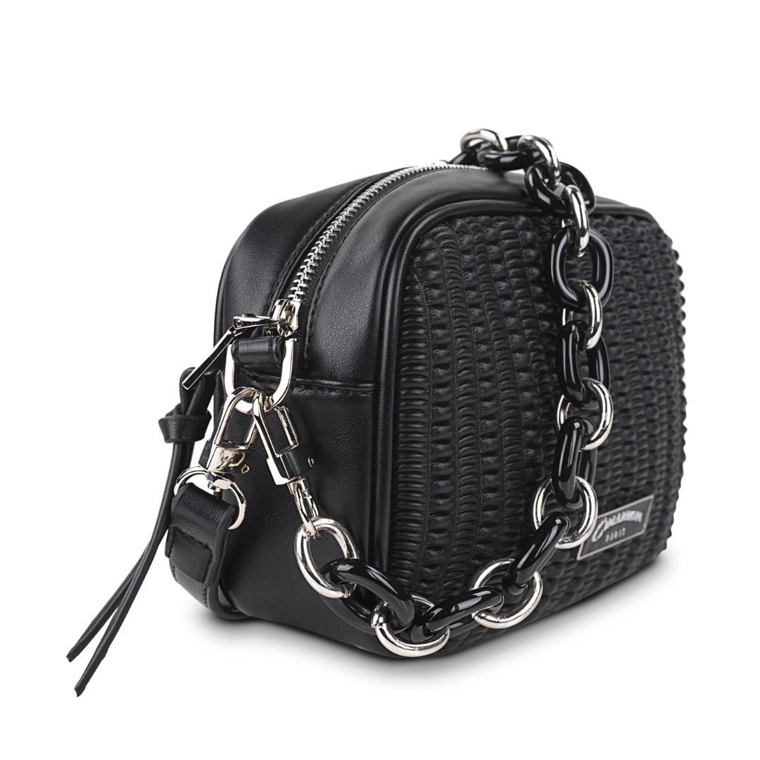 Bolso bandolera de mujer drapeado de Cimarron detalle de bandolera con eslabones