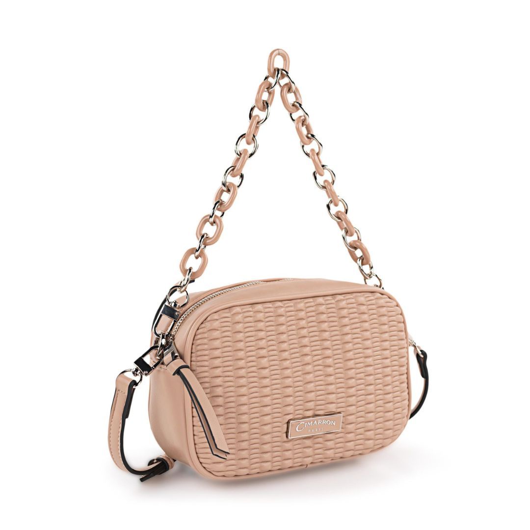 Bolso bandolera de mujer drapeado de Cimarron lateral beige
