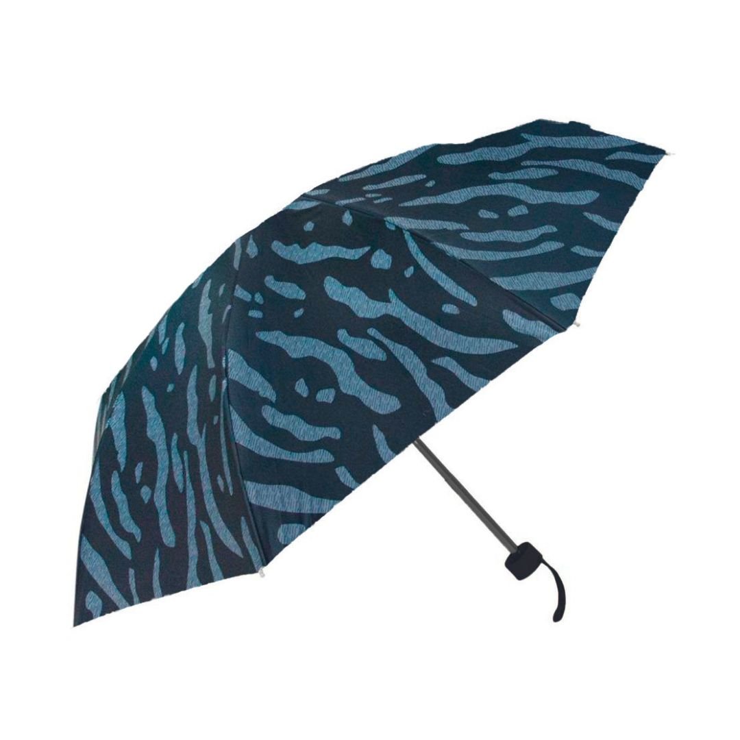 Paraguas plegable de mujer animal print azul oscuro de M&P abierto