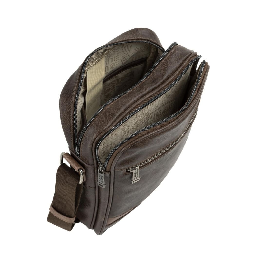 Bandolera de hombre Lois marrón 310216 detalle de compartimentos interiores