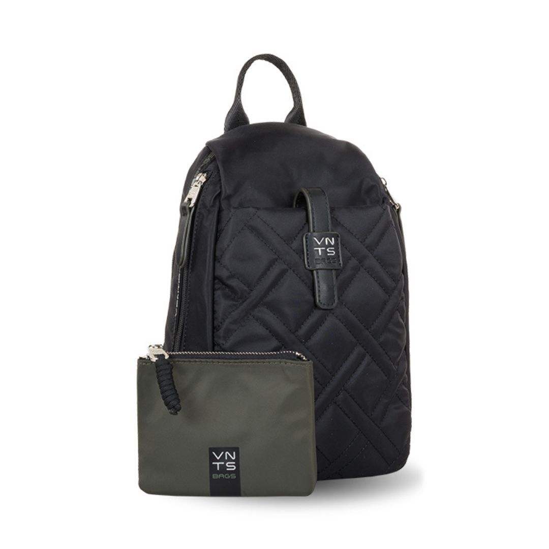 Mochila antirrobo de tela Ventis negra detalle de bolso extraible