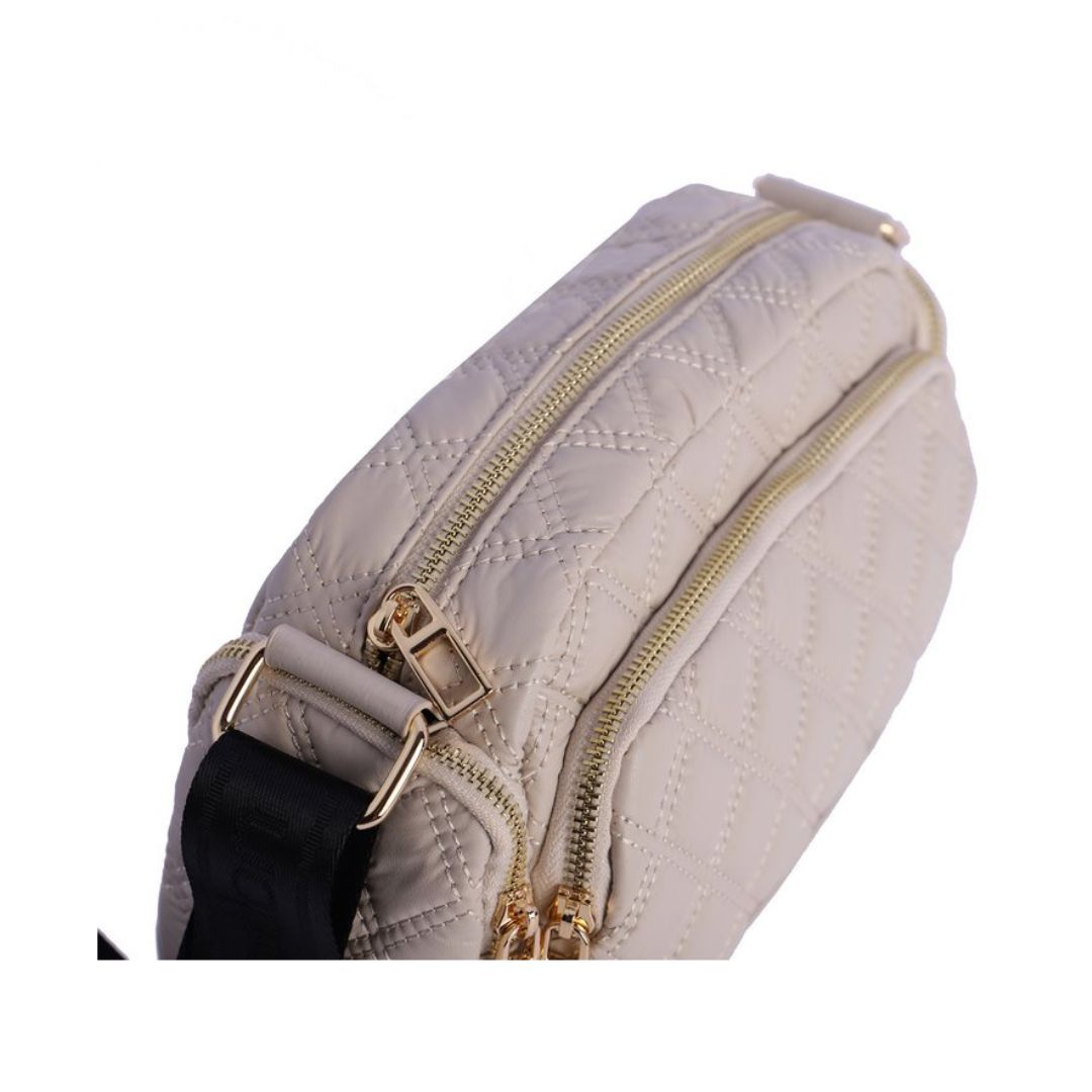 Bolso bandolera acolchado con bolsillos Don Algodon marfil detalle de cremalleras Bolso bandolera acolchado con bolsillos Don Algodon marfil detalle de cremalleras