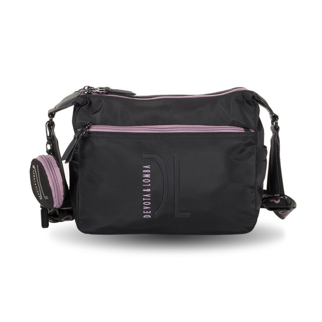 Bolso bandolera de tela doble compartimento Devota y Lomba negro Bolso bandolera de tela doble compartimento Devota y Lomba negro