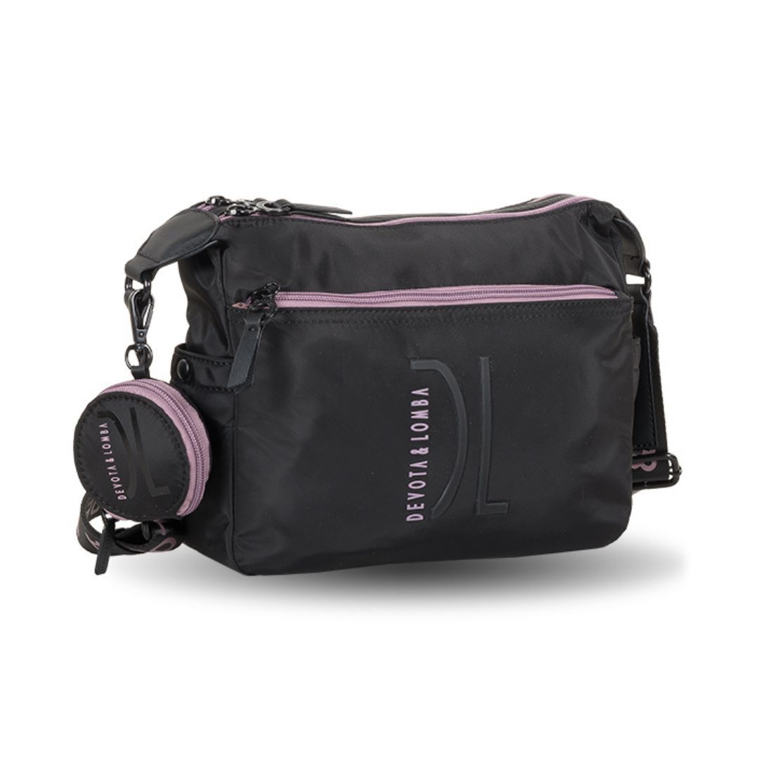 Bolso bandolera de tela doble compartimento Devota y Lomba negro lateral Bolso bandolera de tela doble compartimento Devota y Lomba negro lateral