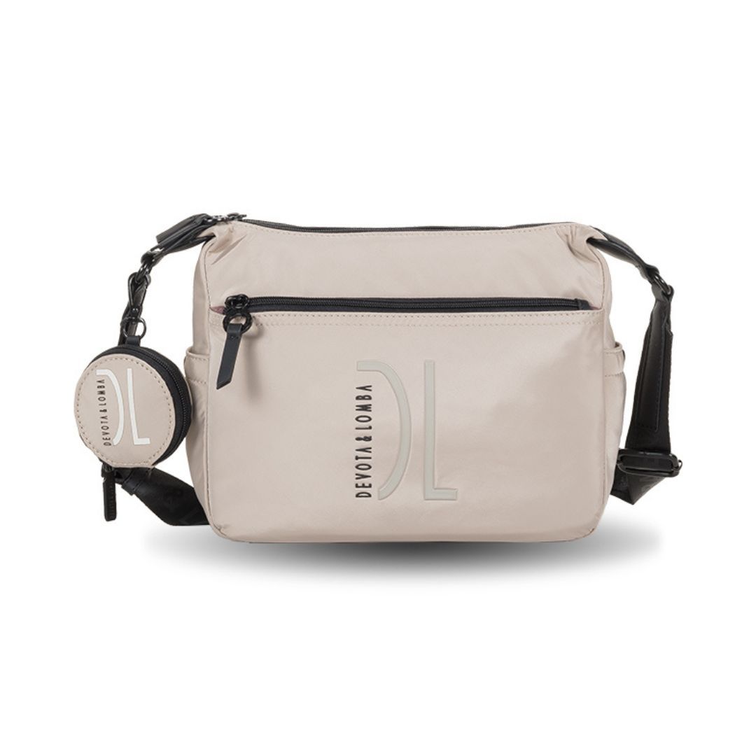 Bolso bandolera de tela doble compartimento Devota y Lomba taupe Bolso bandolera de tela doble compartimento Devota y Lomba taupe
