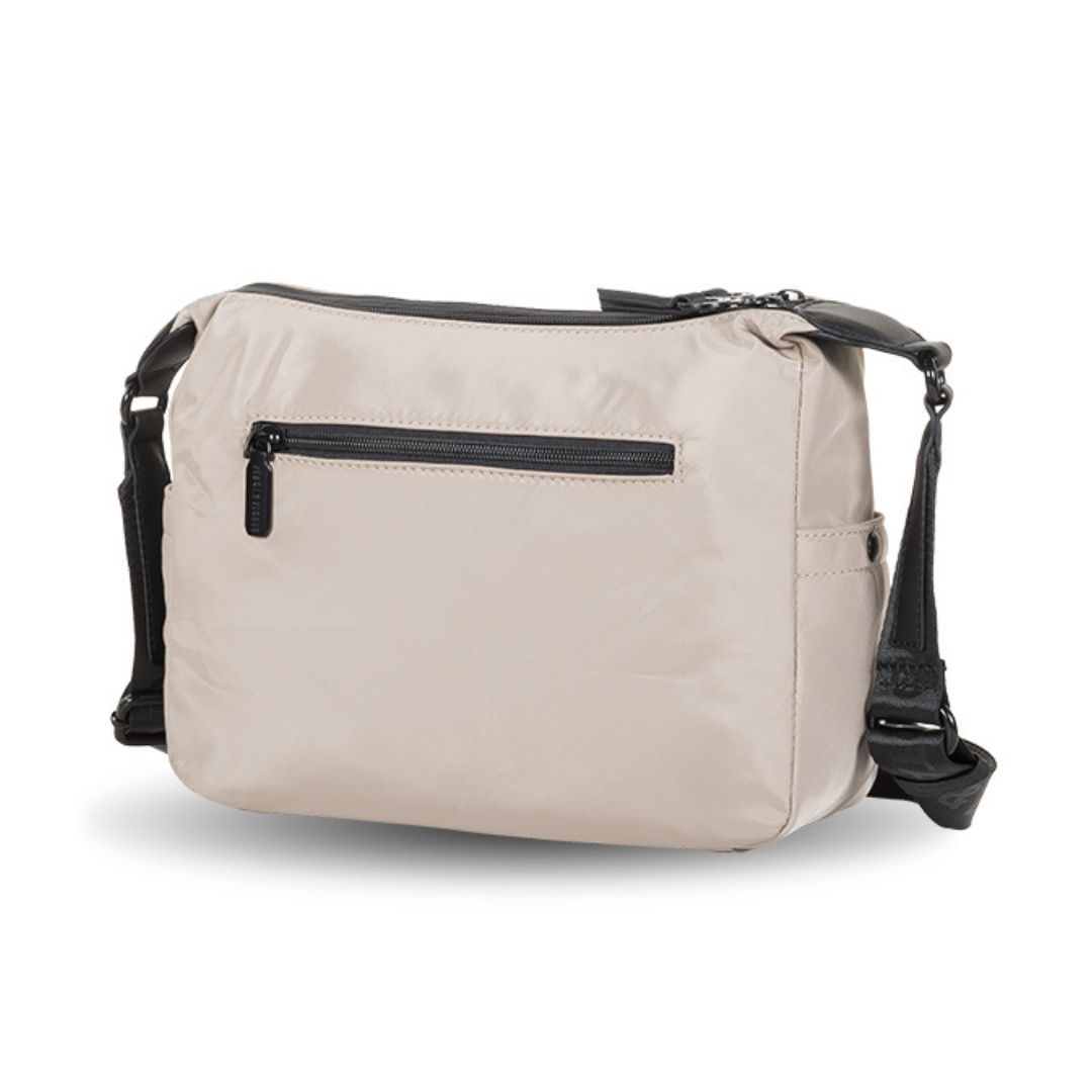 Bolso bandolera de tela doble compartimento Devota y Lomba taupe trasera Bolso bandolera de tela doble compartimento Devota y Lomba taupe trasera