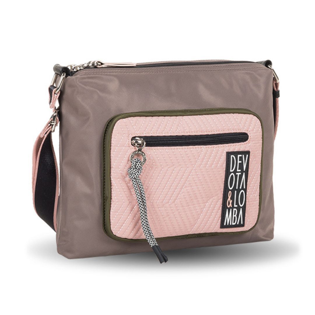 Bandolera Spell doble compartimento Devota y Lomba taupe lateral