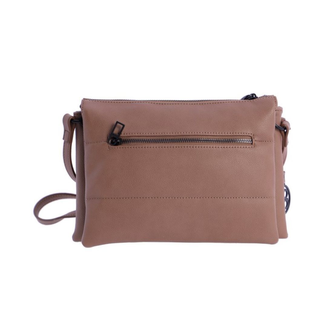 Bolso bandolera Don Algodon triple compartimento camel trasera Bolso bandolera Don Algodon triple compartimento camel trasera