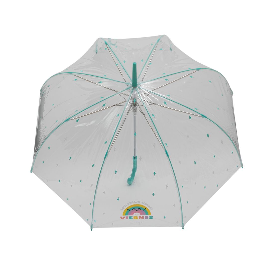 Paraguas largo transparente Mr. Wonderful Aquí debajo siempre es viernes abierto Paraguas largo transparente Mr. Wonderful Aquí debajo siempre es viernes abierto