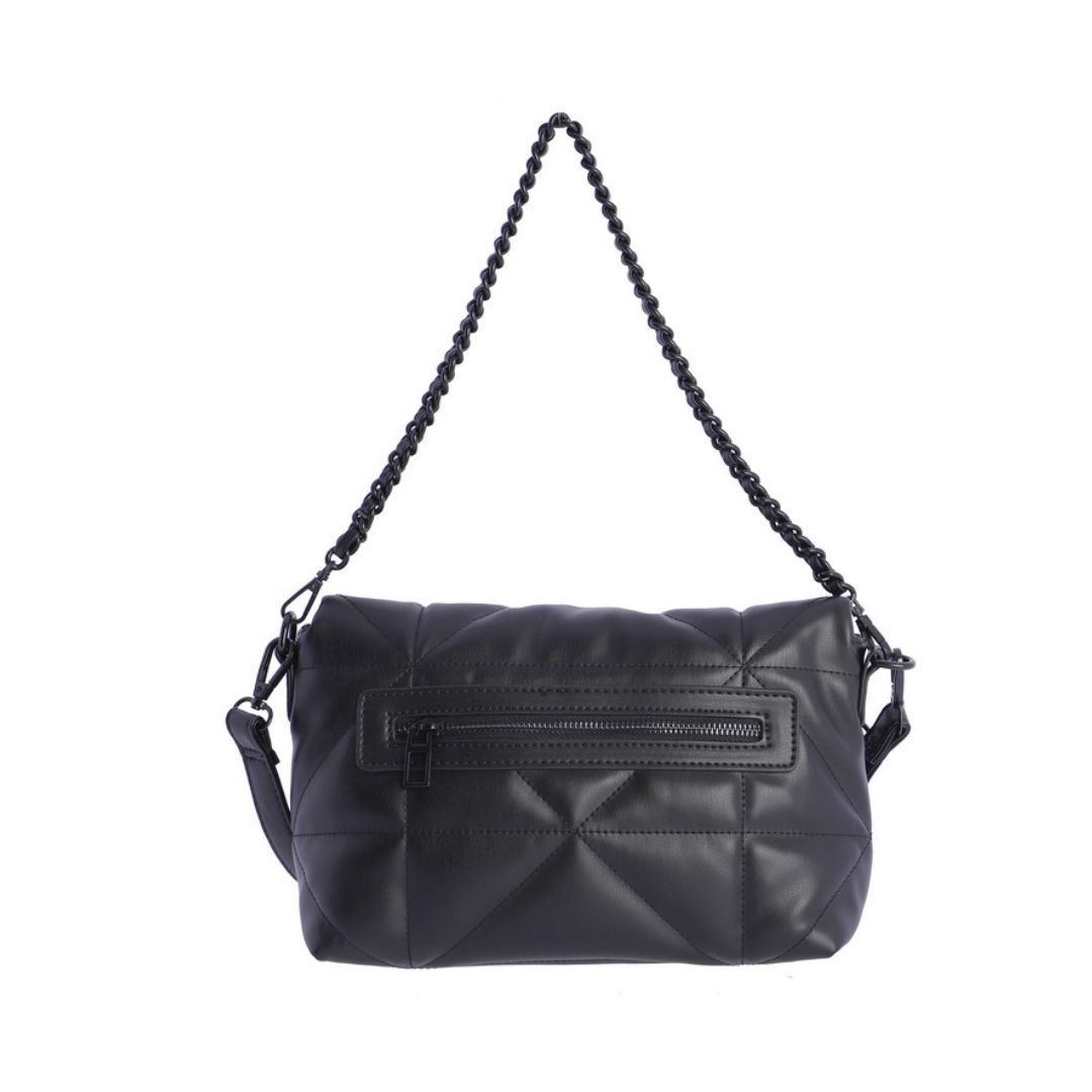 Bolso Don Algodón acolchado con solapa negro trasera Bolso Don Algodón acolchado con solapa negro trasera