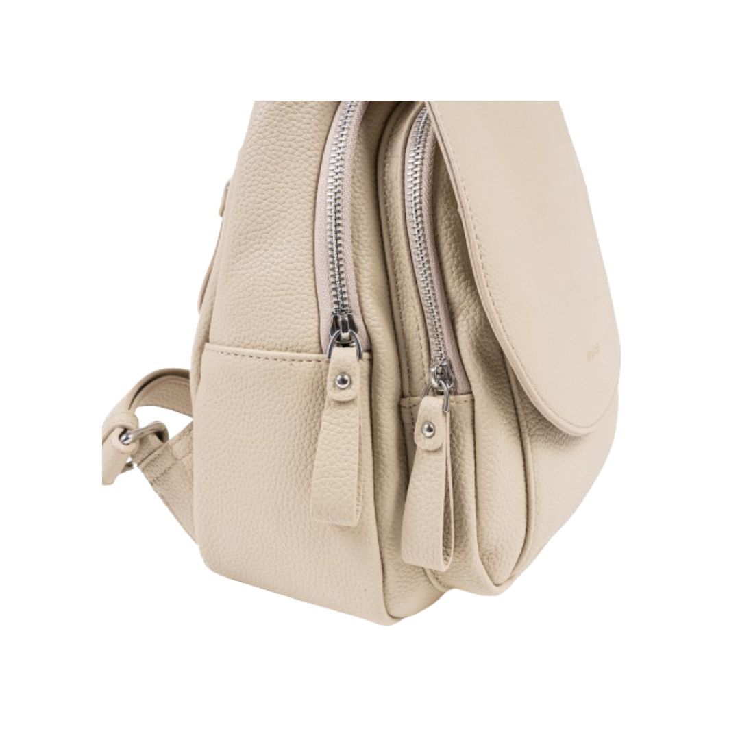 Mochila con solapa mujer Matties beig lateral