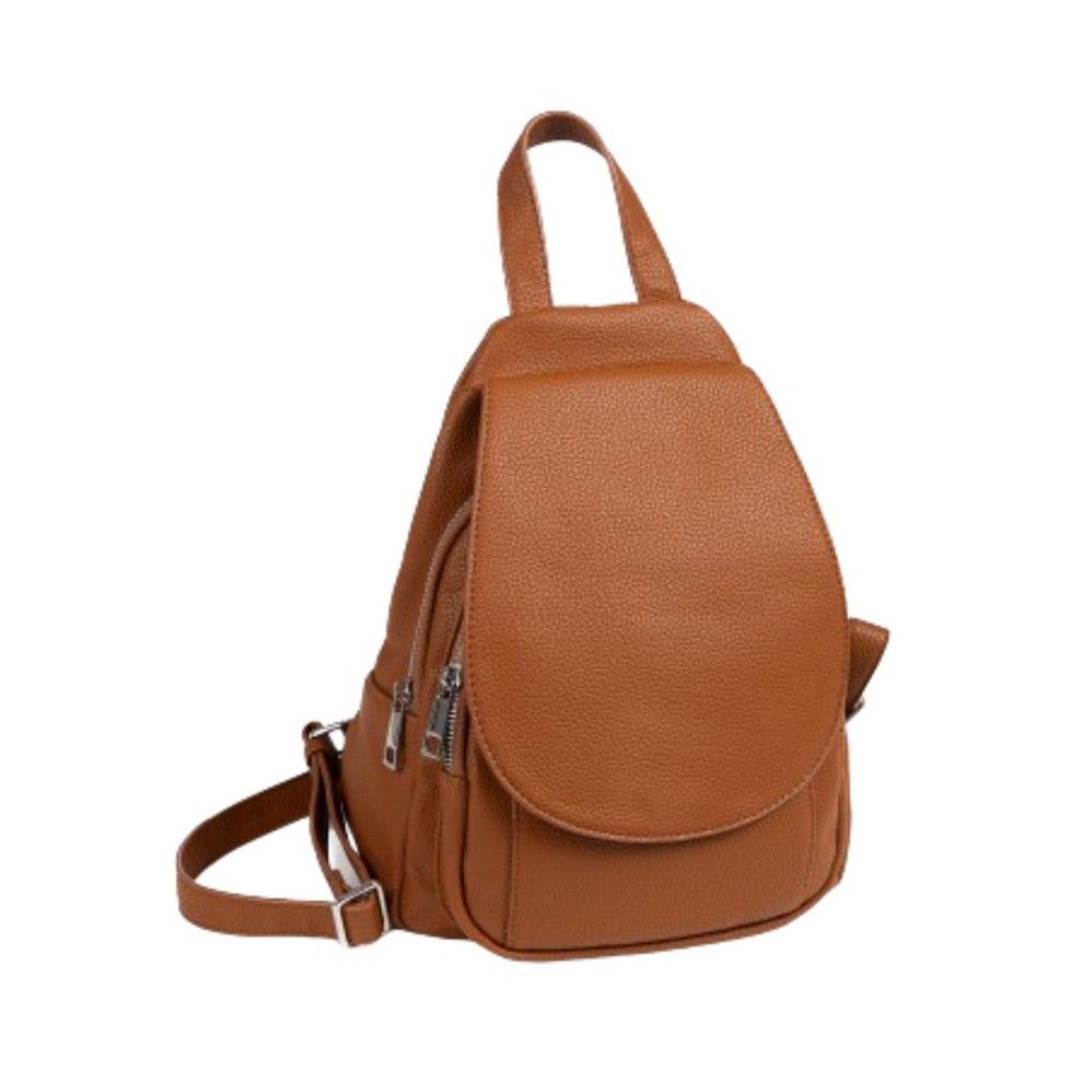 Mochila con solapa mujer Matties color cuero frontal