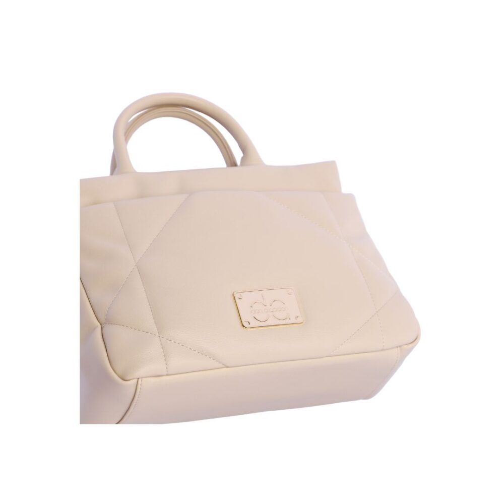 Bolso beige de mano Don Algodon detalle de logo