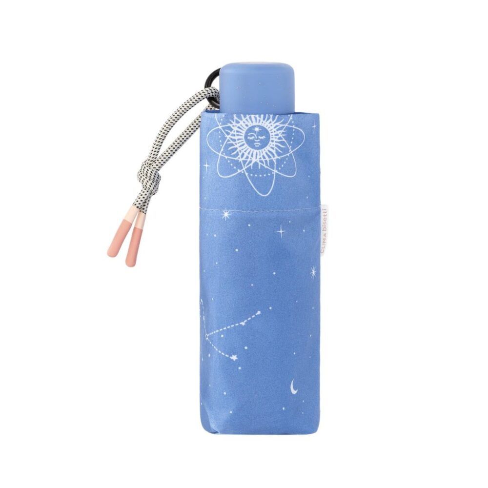 Paraguas plegable de mujer Bisetti Astrology azul claro cerrado