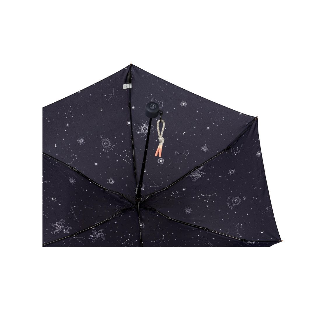 Paraguas plegable de mujer Bisetti Astrology azul marino detalle de varillas