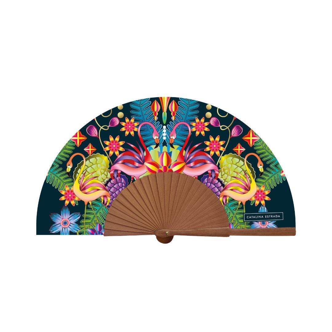 Abanico Catalina Estrada Elegance Flamingo azul