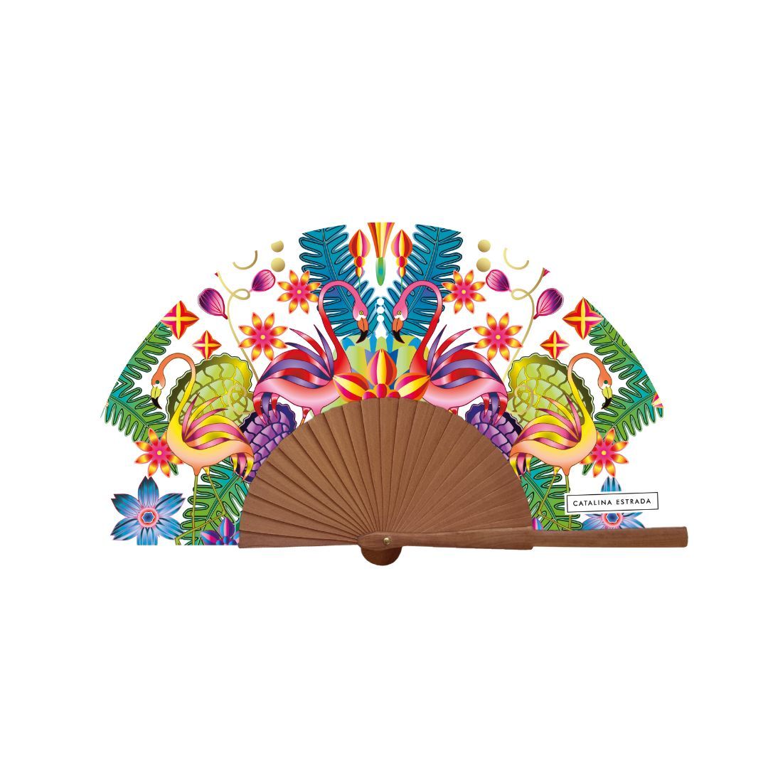 Abanico Catalina Estrada Elegance Flamingo blanco
