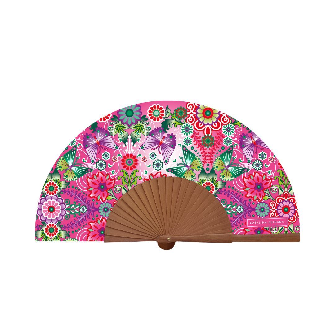 Abanico Catalina Estrada mariposa rosa