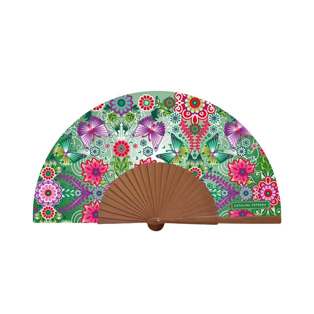 Abanico Catalina Estrada mariposa verde