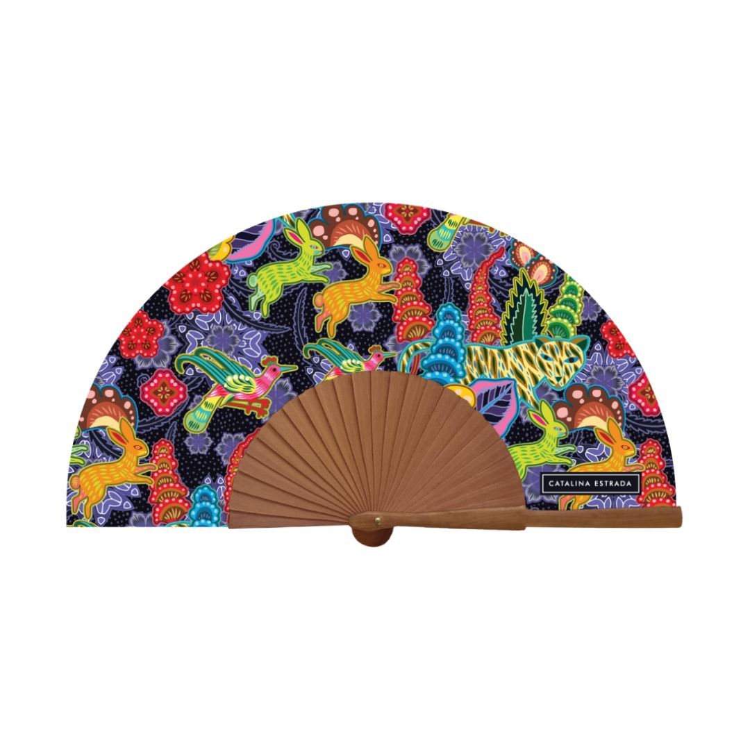 Abanico de madera Catalina Estrada Bunnies negro