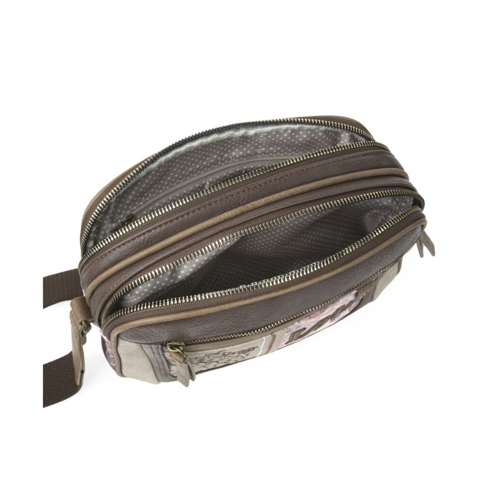 Bolso bandolera Lois doble compartimento detalle de compartimentos
