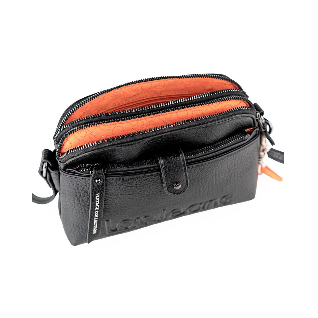 Bolso bandolera pequeño Lois detalle de compartimentos Bolso bandolera pequeño Lois detalle de compartimentos