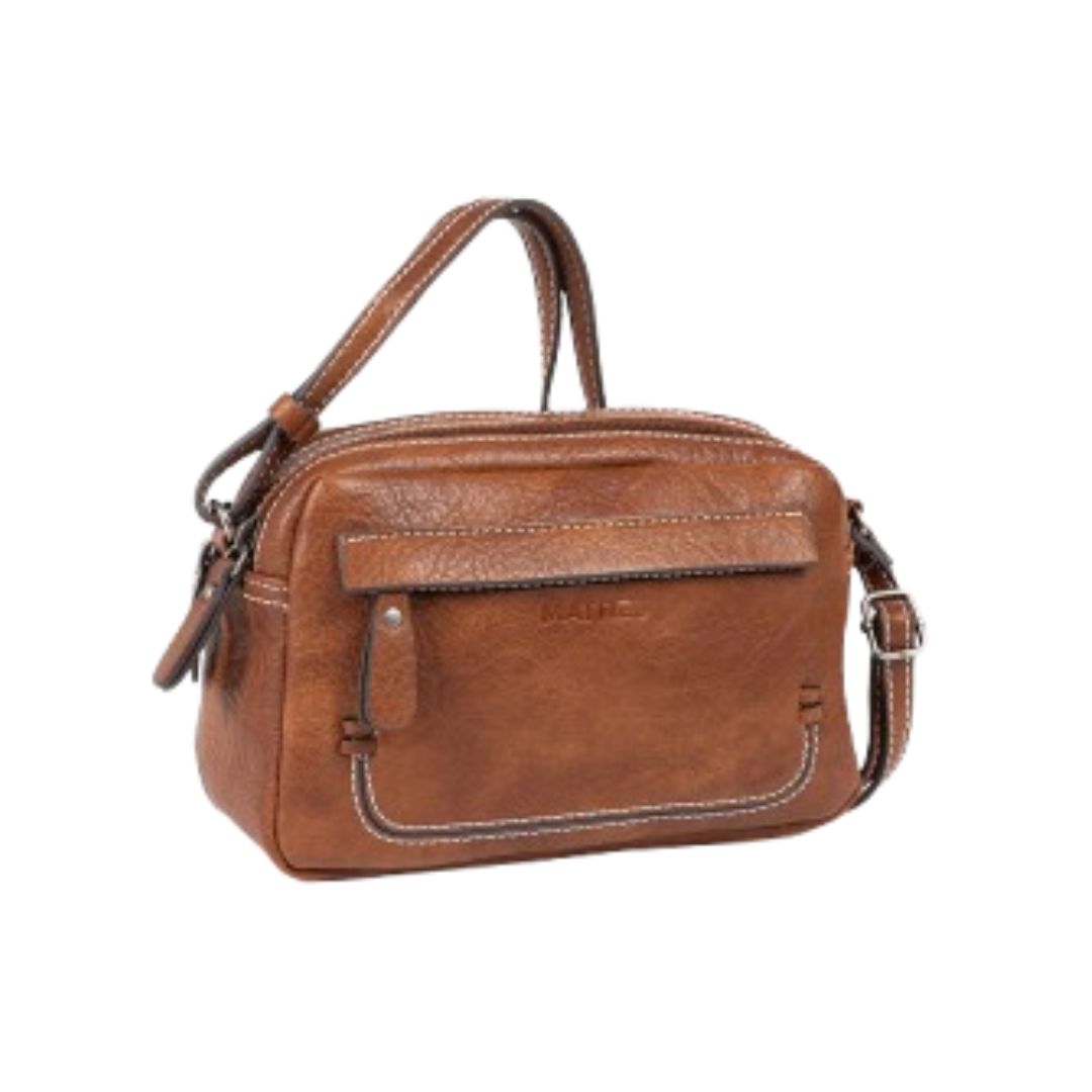 Bolso bandolera pequeño doble compartimento Matties color cuero