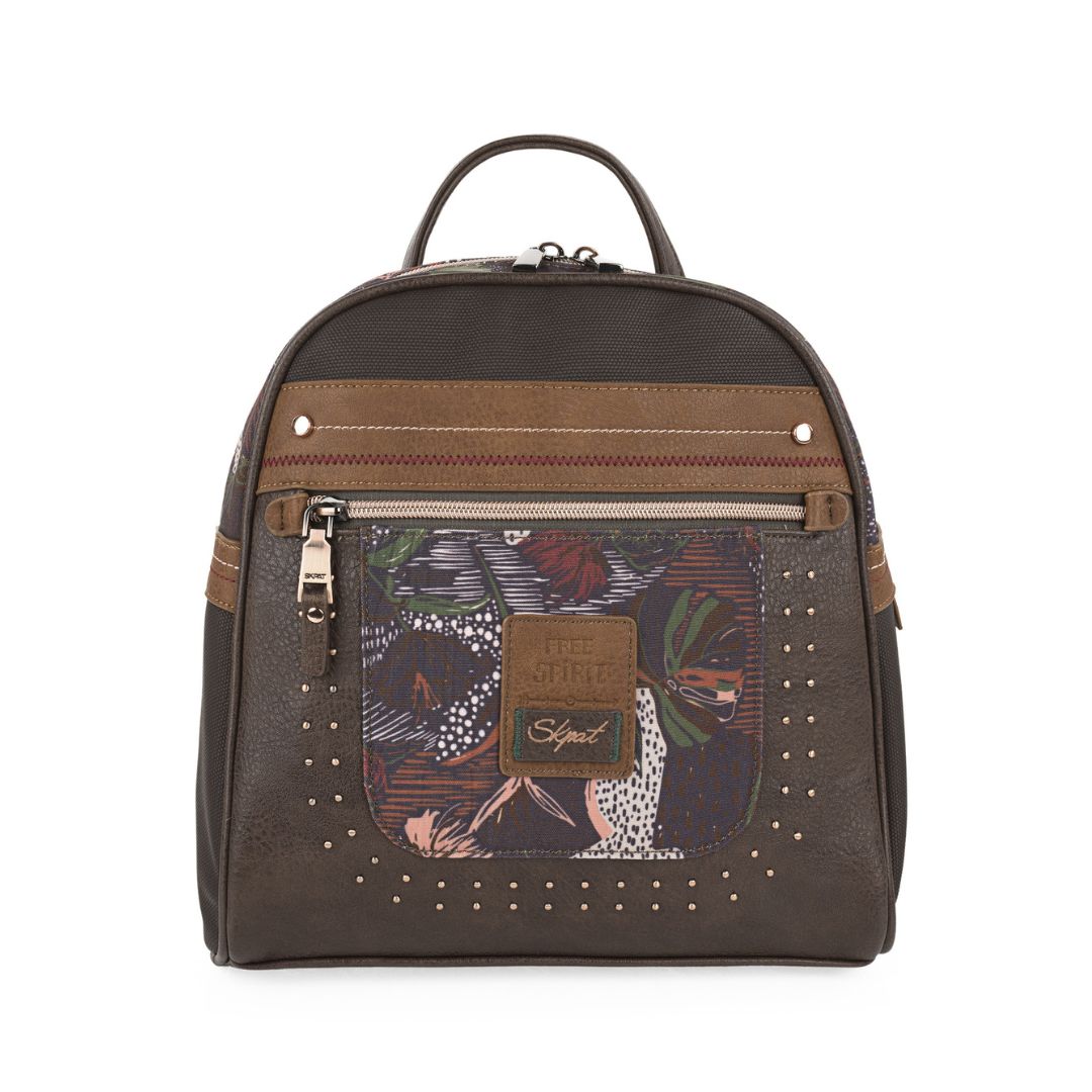 Mochila multiposición Skpat mujer detalle de estampado frontal Mochila multiposición Skpat mujer detalle de estampado frontal