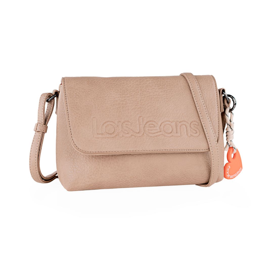 Bolso bandolera Lois con solapa beige detalle de bandolera