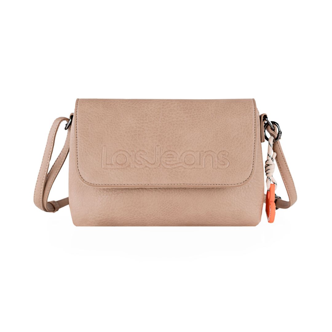 Bolso bandolera Lois con solapa beige frontal